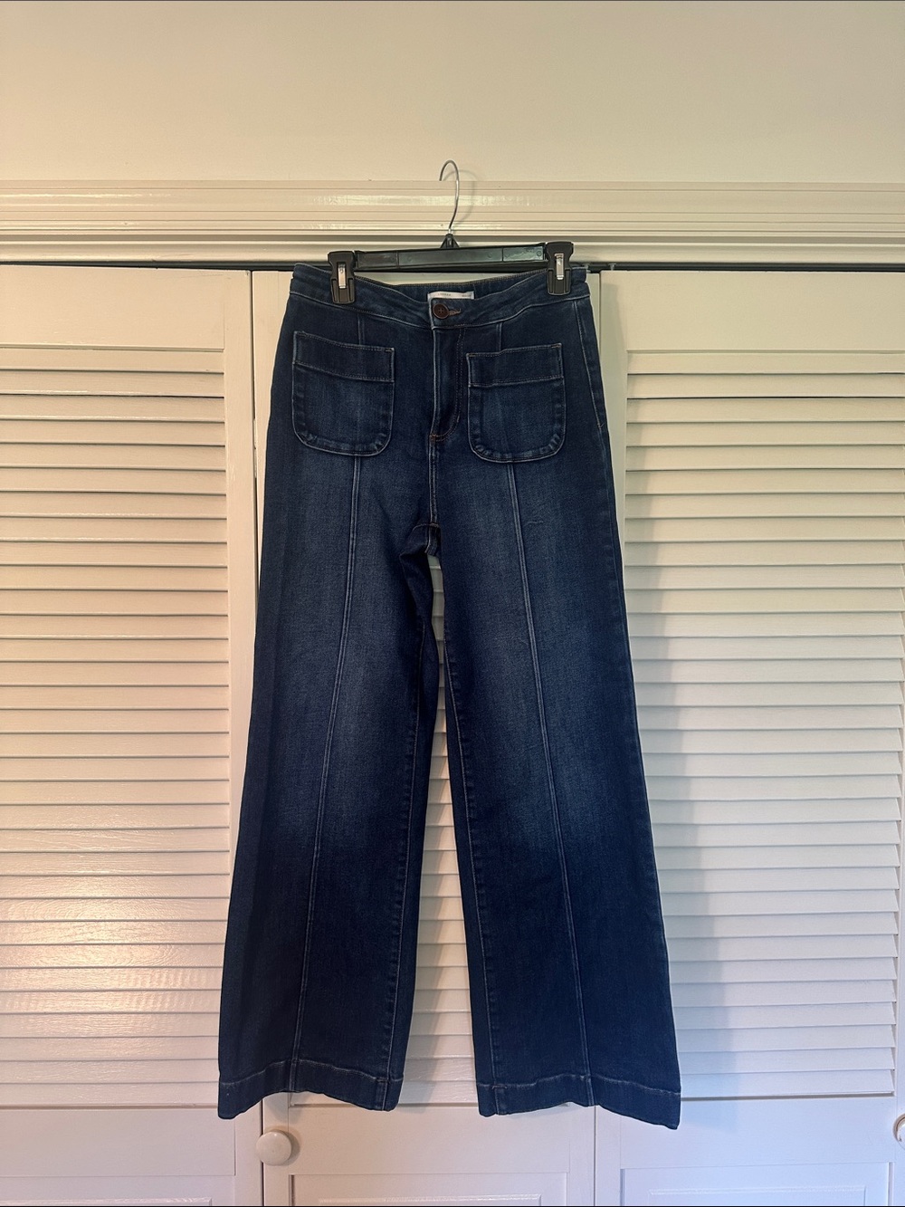 LC Lauren Conrad Dark Blue Wide-Leg Jeans with Front Patch Pockets